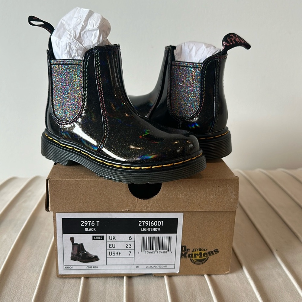 NWT black sparkle dr. martens ankle boots